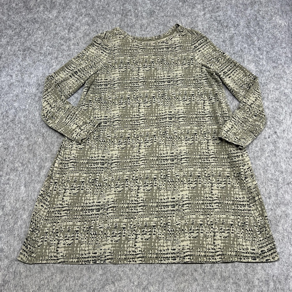 Pact Dress Womens XL Green Geometric Long Sleeve Swing Pockets Jersey Knit Tunic